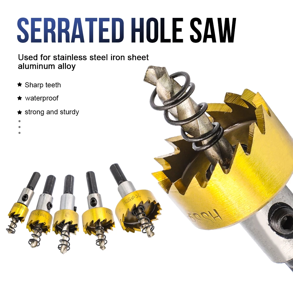 NINDEJIN φ16 φ18.5 φ20 φ25 φ30 HSS drill bit hole saw cutter bit set for metal stainless iron brass aluminum plastic plate