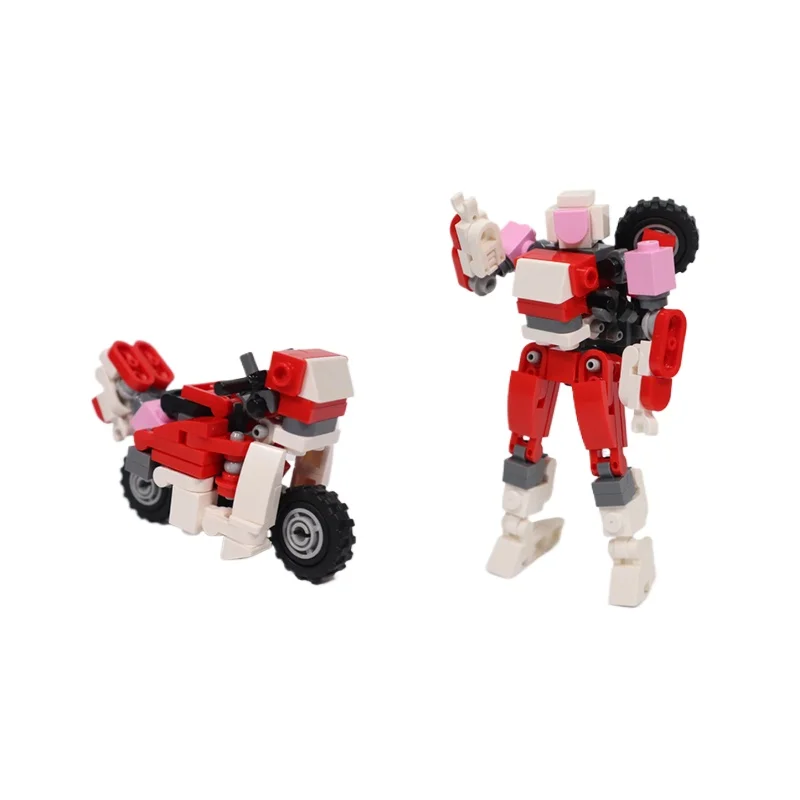MOC Kreatives Mini-Motorrad Transformierbares Mecha-Bausteinmodell Lehrreiches Montage-Spielzeug für Kinder Geburtstagsdekoration – Detail 6