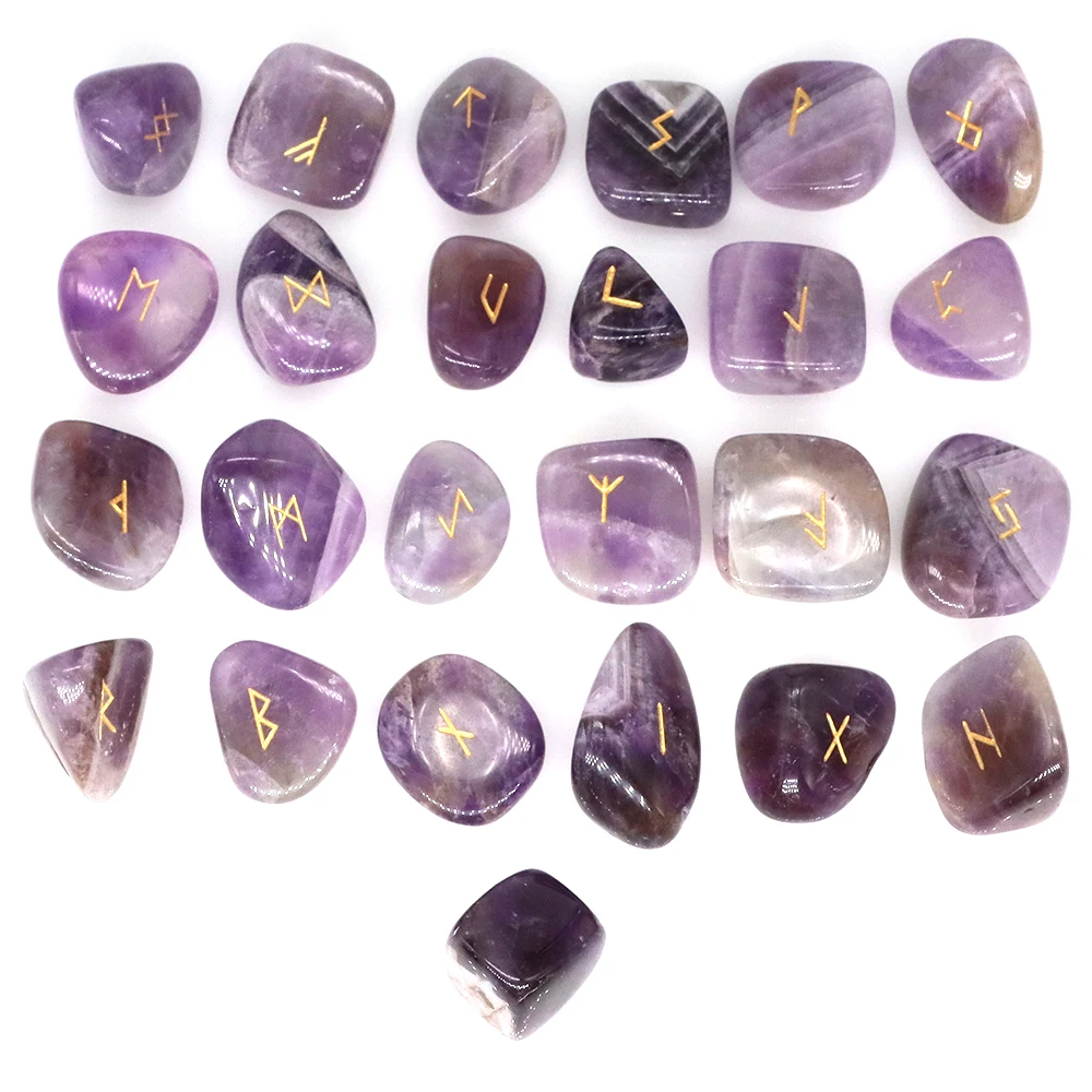 25PCS/Set Runes Divination Stones Natural Irregular Tumbled Quartz Healing Crystal Energy Gemstone for Witchcraft Wicca Supplies