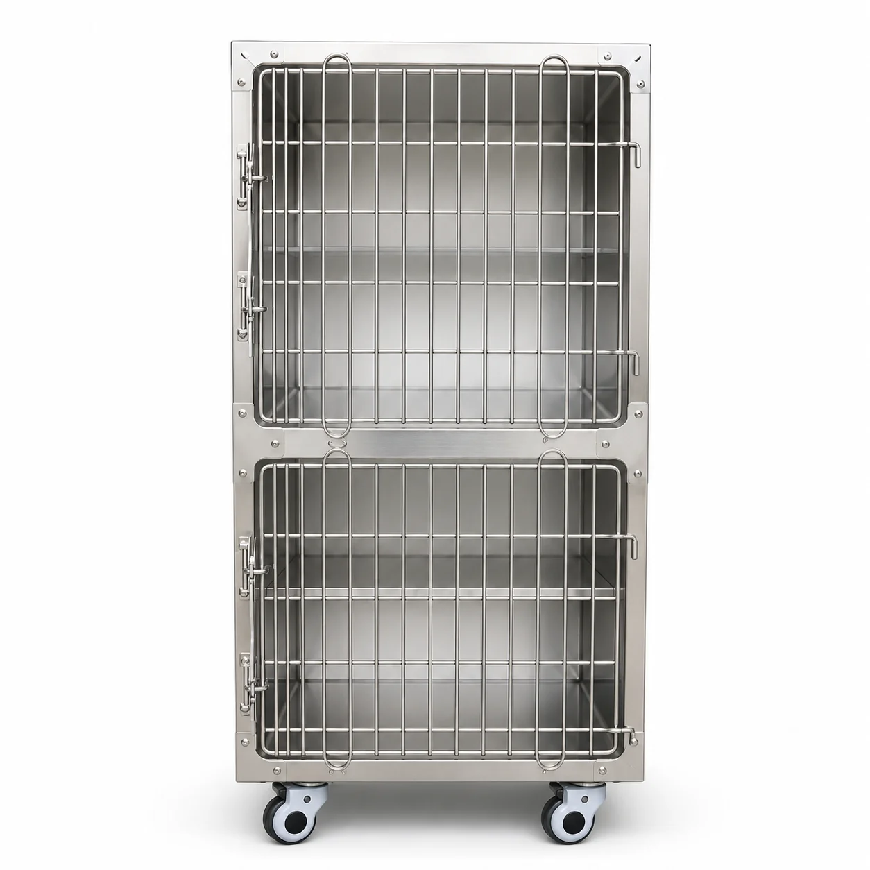 【Hot】Two Tier Stainless Steel Cat Cage Veterinary Boarding Cage for Clinic Hospital Indoor Use