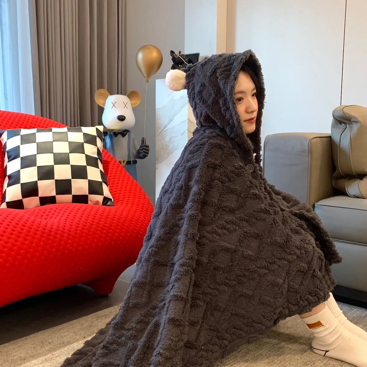Winter Thickened  Warmth Tafu Velvet Double-Layer Blanket, Lazy Shawl Cloak, Air Conditioning Blanket, Napping Blanket