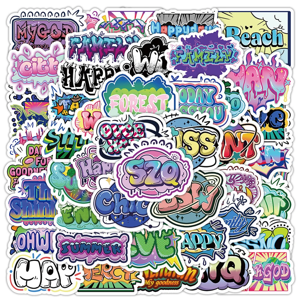 

10/30/50PCS Trend Fashion Phrases Stickers Cool Graffiti Text Cartoon Decal DIY Phone Laptop Skateboard Fun Sticker for Kid Gift