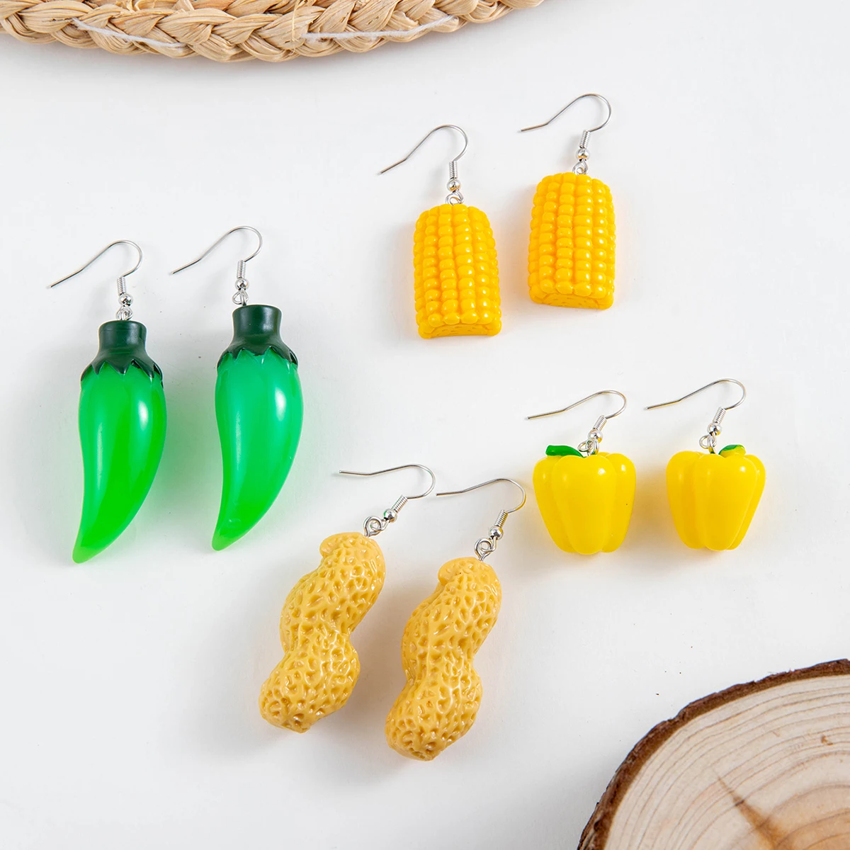 Tocona Funny Corn Peanuts Drop Earrings for Women Lovely Exquisite Vegetable Pepper Resin Earrings Jewelry Accessories Gift