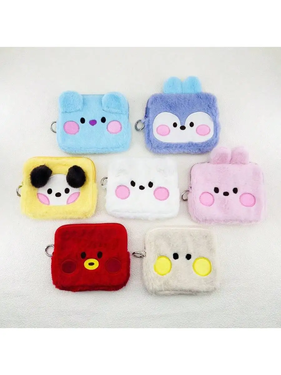 Monedero Kawaii BT21 KPOP Anime Cooky, Tata, Bolsa de Almacenamiento Portátil para Maquillaje, Auriculares y Artículos de Aseo