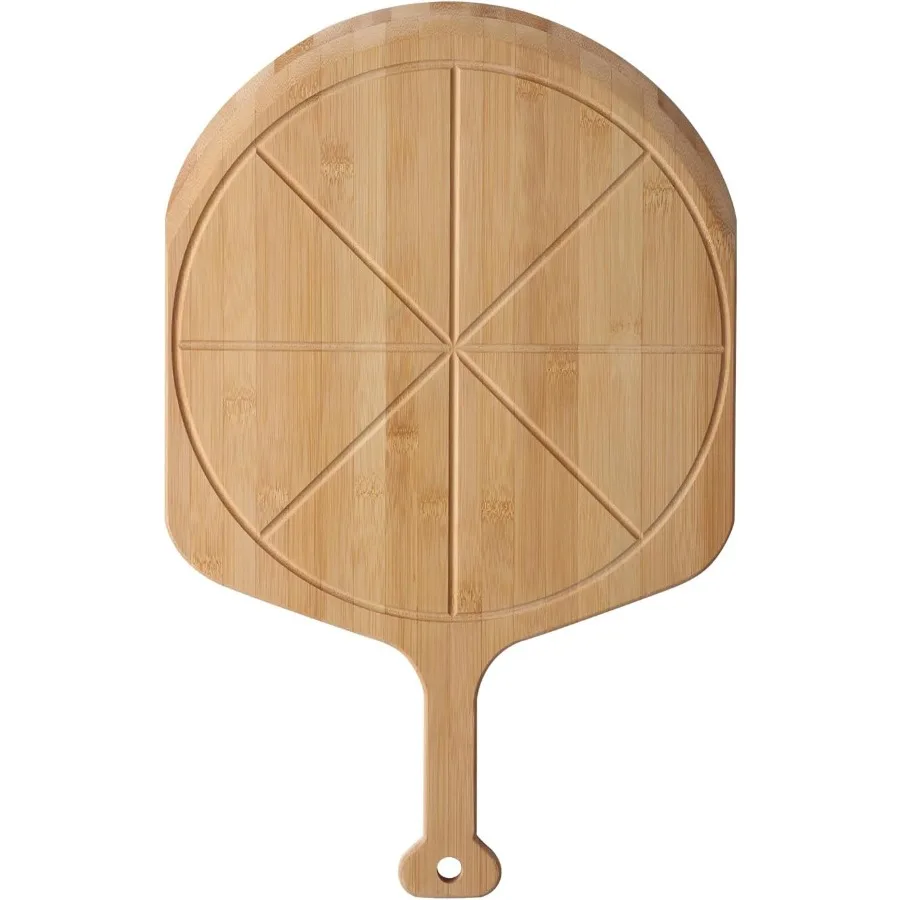 

14 Bamboo Pizza Peel for Outdoor Pizza Oven Use Lightweight Smooth Wooden Pizza Paddle with Builtin 8Slice Grooves as a Cutting