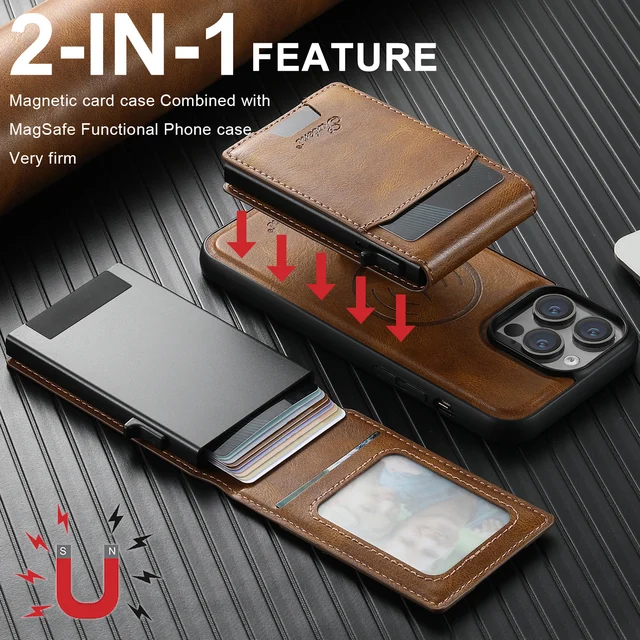SUTENI Portfel dla mężczyzn Etui na telefon Etui na kartę Skórzana kieszeń magnetyczna Bezprzewodowe ładowanie dla iPhone 12 13 14 16ProMax 15Plus