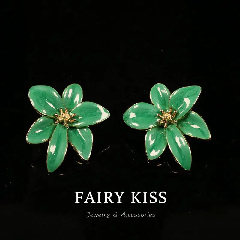 Hot Handmade Enamel Flower Earrings All-Match High-Grade Fresh vintageMedieval