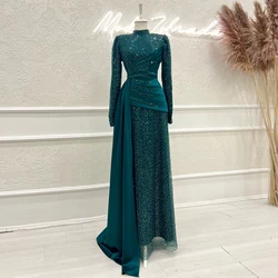 Ciynsia Classic Glitter Evening Dresses For Women High Neck Full Sleeves Formal Party Gowns Islamic Muslim Robes De Soirée