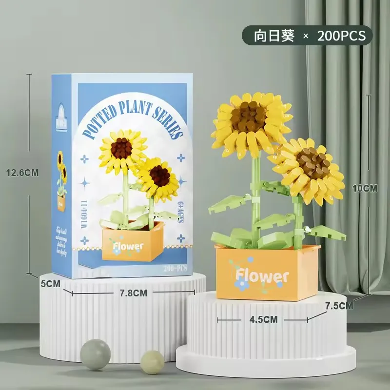 Flower Bouquet Mini Particle Building Blocks Flower Kit 3D DIY Creative Plants Micro Bricks for Home Decor Gift