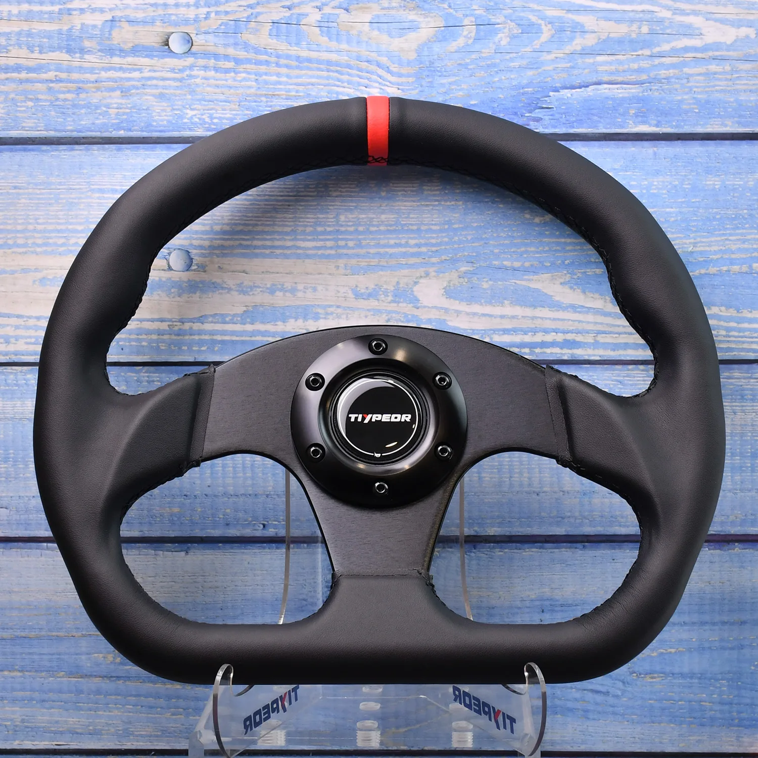 

TIYPEOR 320MM Half of the Car Steering Wheel Made of High-Quality Leather Classic Flat Style Steering Wheel Modification