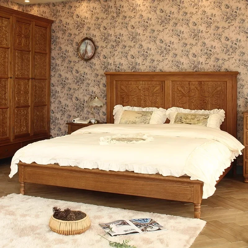 American country all solid wood bedroom double bed oak single bed factory direct sales master bedroom second bedroom wedding bed