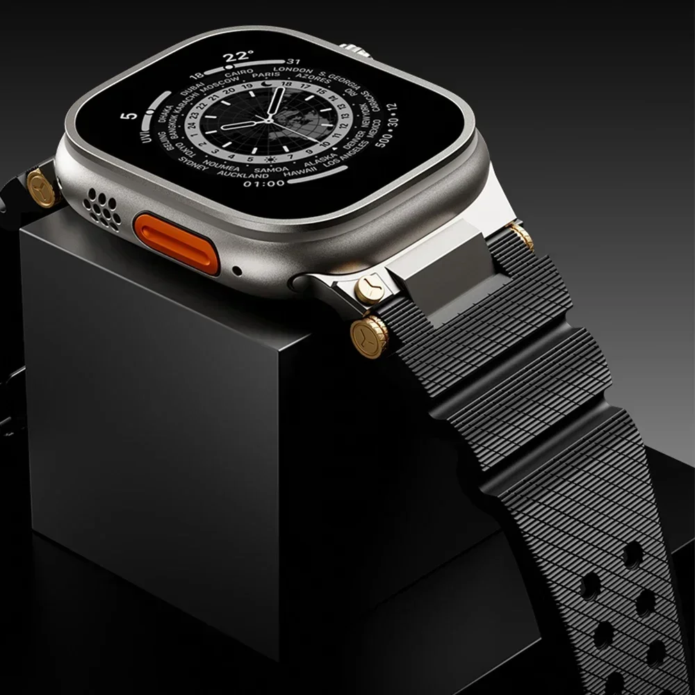 الرياضة شريط مطاطي لساعة أبل 49 مللي متر حزام معدني موصل حزام الساعات ل Iwatch 10 46 مللي متر 9 8 7 6 Se 45 مللي متر 44 مللي متر 316L الصلب مشبك