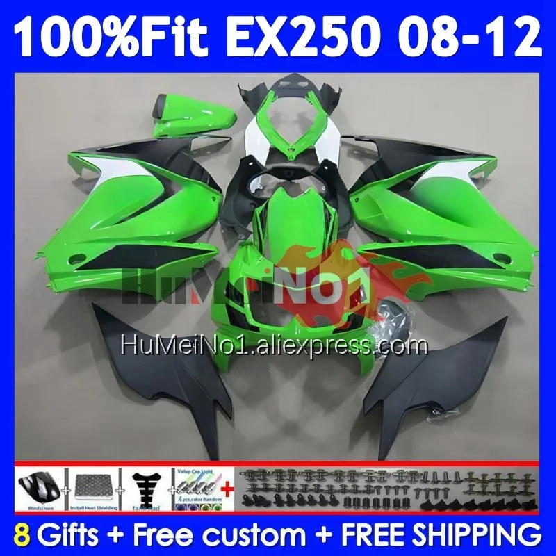 Bodys For KAWASAKI NINJA EX250 EX 250 R Black green 250R 2008 2009 2010 2011 2012 232No.86 EX250R EX-250 08 09 10 11 12 Fairing