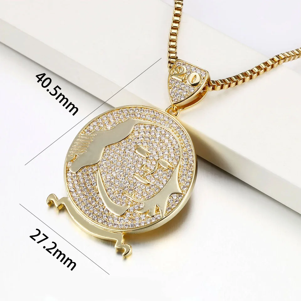 Portrait Gold Coin  Round Pendant Plated Gold Iced Out Gift For Men Women Accessories Jewelry