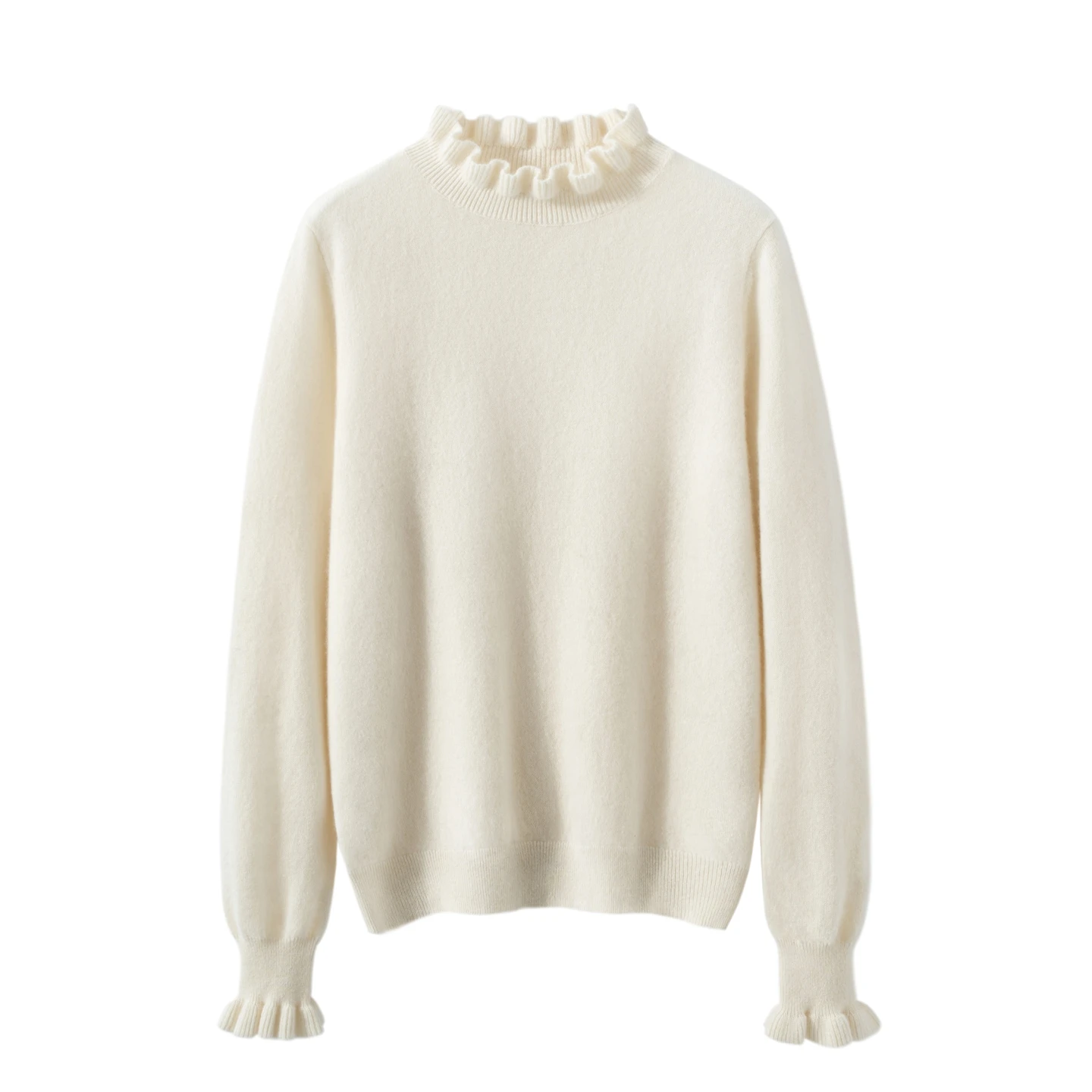 

Black fungus neck pure cashmere sweater for women, high-end base layer, color-blocked knitted semi-high lace neck sweater