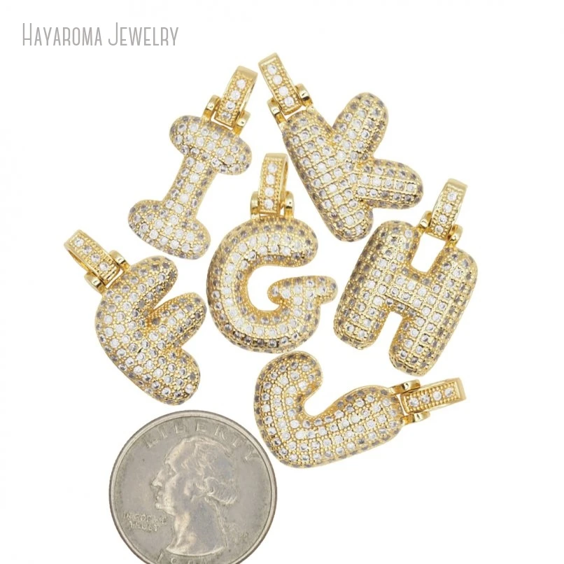 

10Pcs Jewelry Wholesale Gold Color F G H I J Alphabet Letter Metal Clear Cubic Zirconia Copper Pendant PM32548