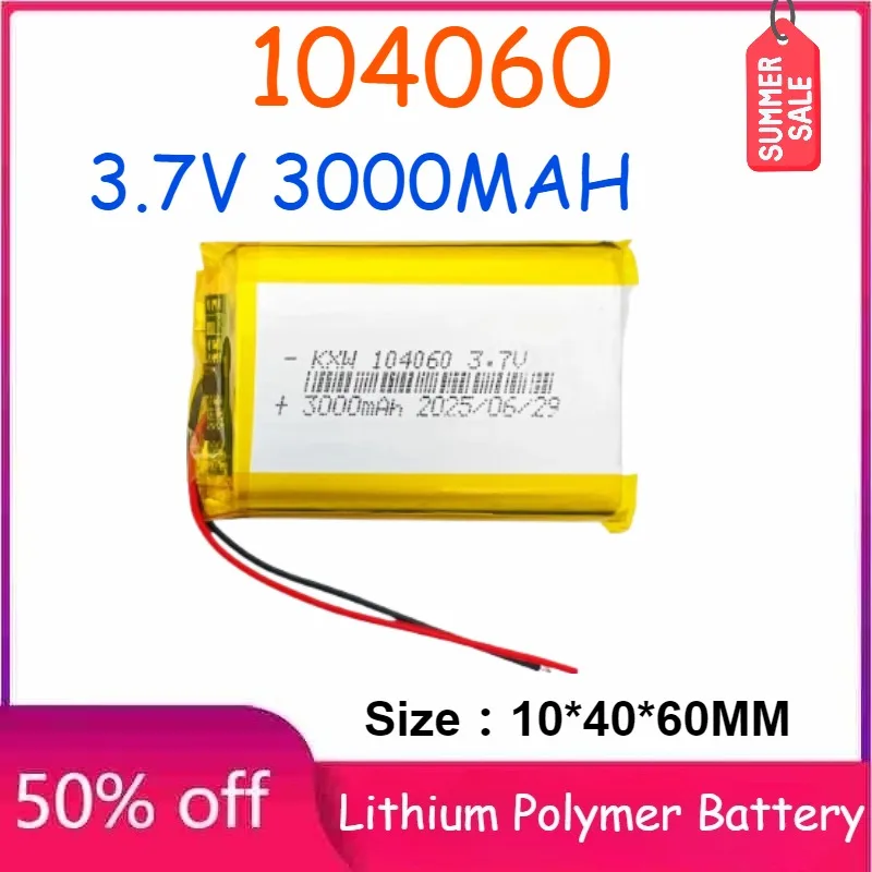 

104060 Полимерная литиевая батарея 3,7 В, 3000 мАч для мобильного аккумулятора со встроенным аккумулятором, 2 шт.