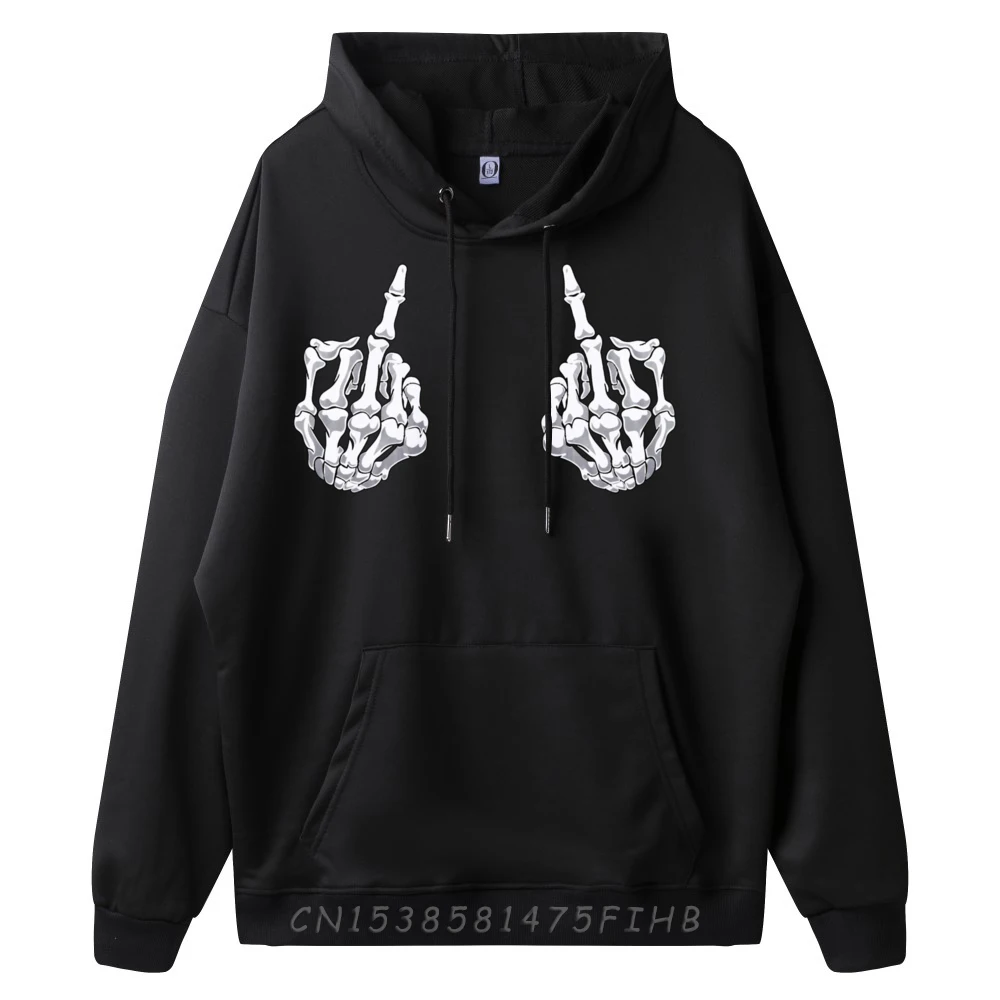 Skeleton Hand Halloween Bones Middle Finger Skull Men Plain Hoodie Oversized Hoodie Men Gift