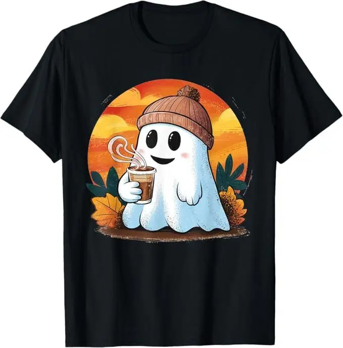 

Boo Ghost Drinking Coffee Halloween Costumes Woman 2024 T-Shirt