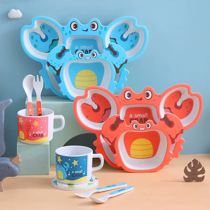 set-di-stoviglie-per-bambini-piatti-per-l'alimentazione-del-bambino-in-fibra-di-bambu-sicura-5-pezzi-stoviglie-per-bambini-con-scomparti-per-l'apprendimento-dell'alimentazione