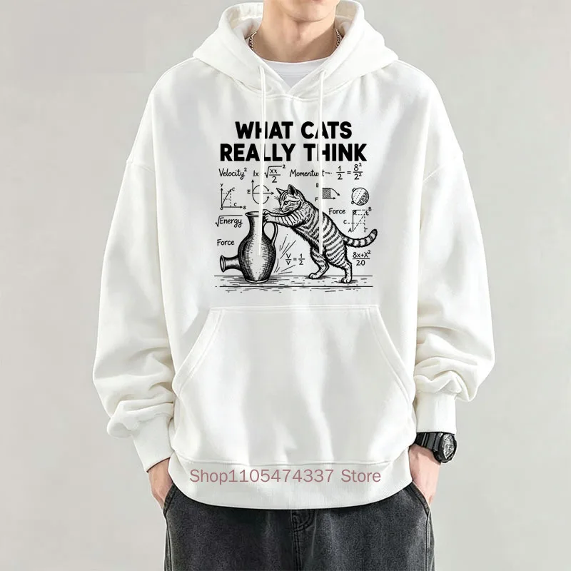 Funny Physics Cats Pattern Print Hoodies Men Women Fall Winter Casual Fashion Harajuku Pullover Long Sleeve Fleece Sweatshirts