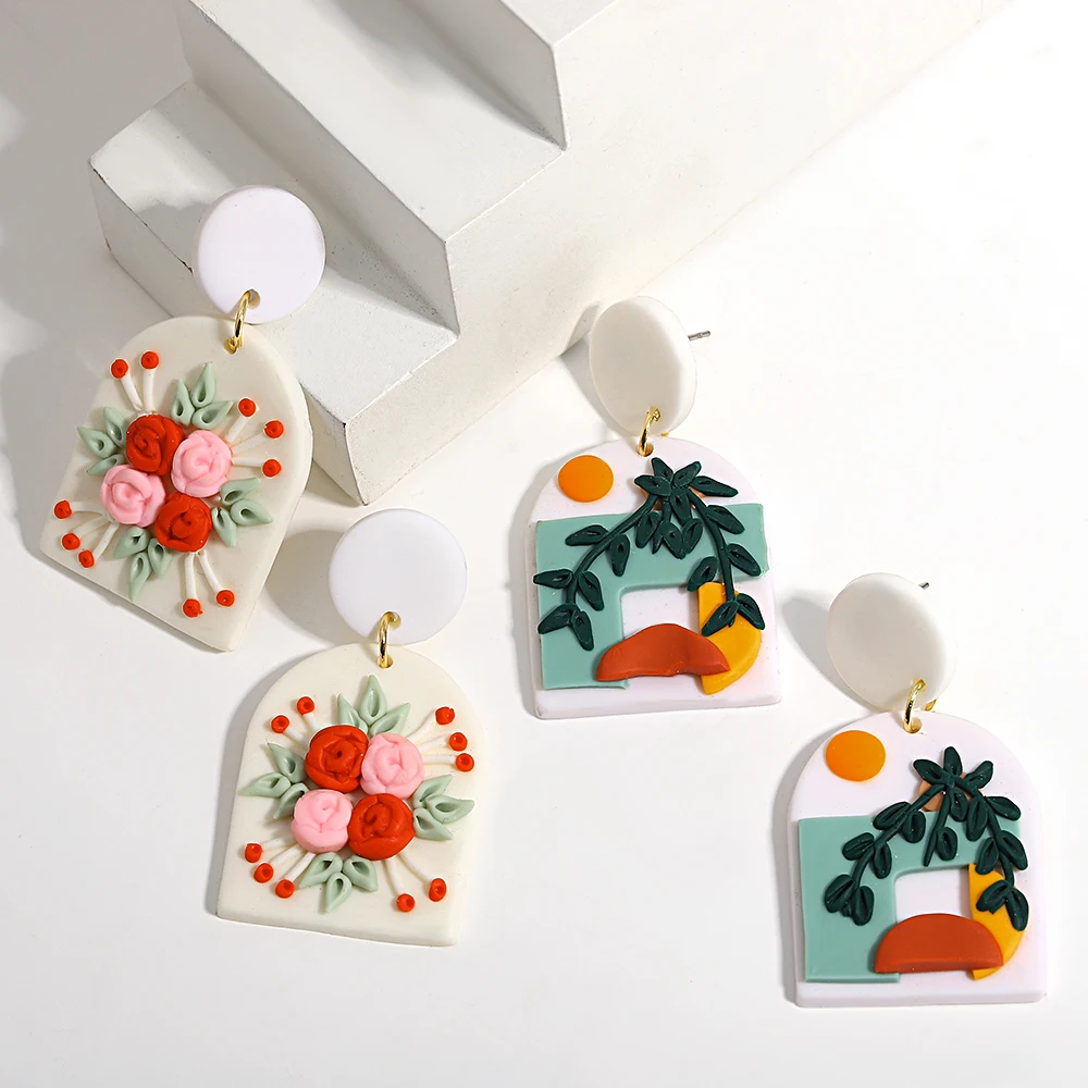 AENSOA Three-dimensional Plant Flower Earring Pendant Polymer Clay Design Fashion Delicacy Summer Outdoor Wear Women's Jewelry