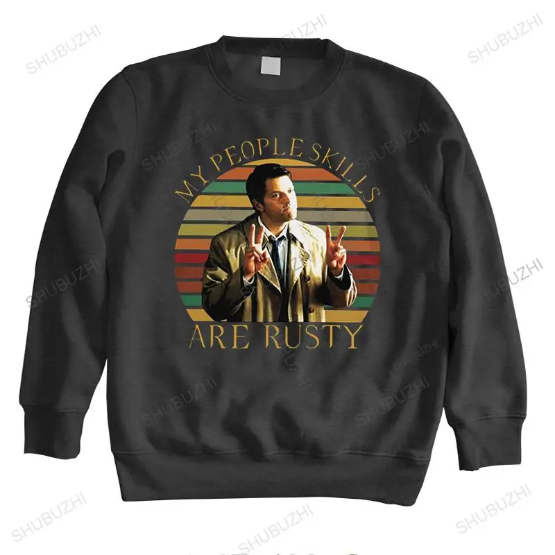 Trendy Men's Supernatural Shirt My People Skills Are Rusty hoodies long sleeved Cotton sweatshirt Casual TV Castiel sweatshirts