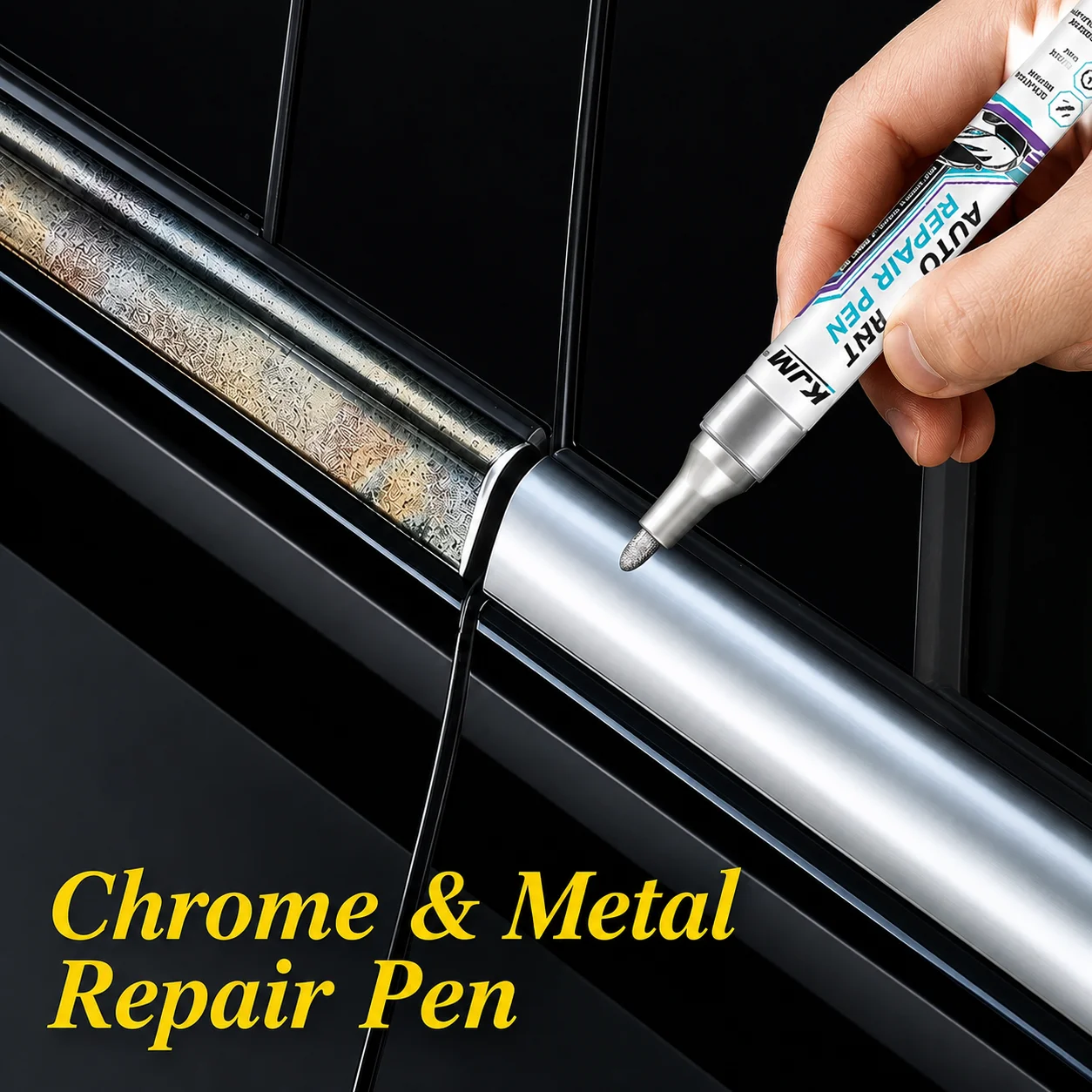 Chrome & Metal Scratch Repair Pen Fill Chips Restore Shine for Auto Wheel Rim Window Trim Household Metal Hardware Refinish