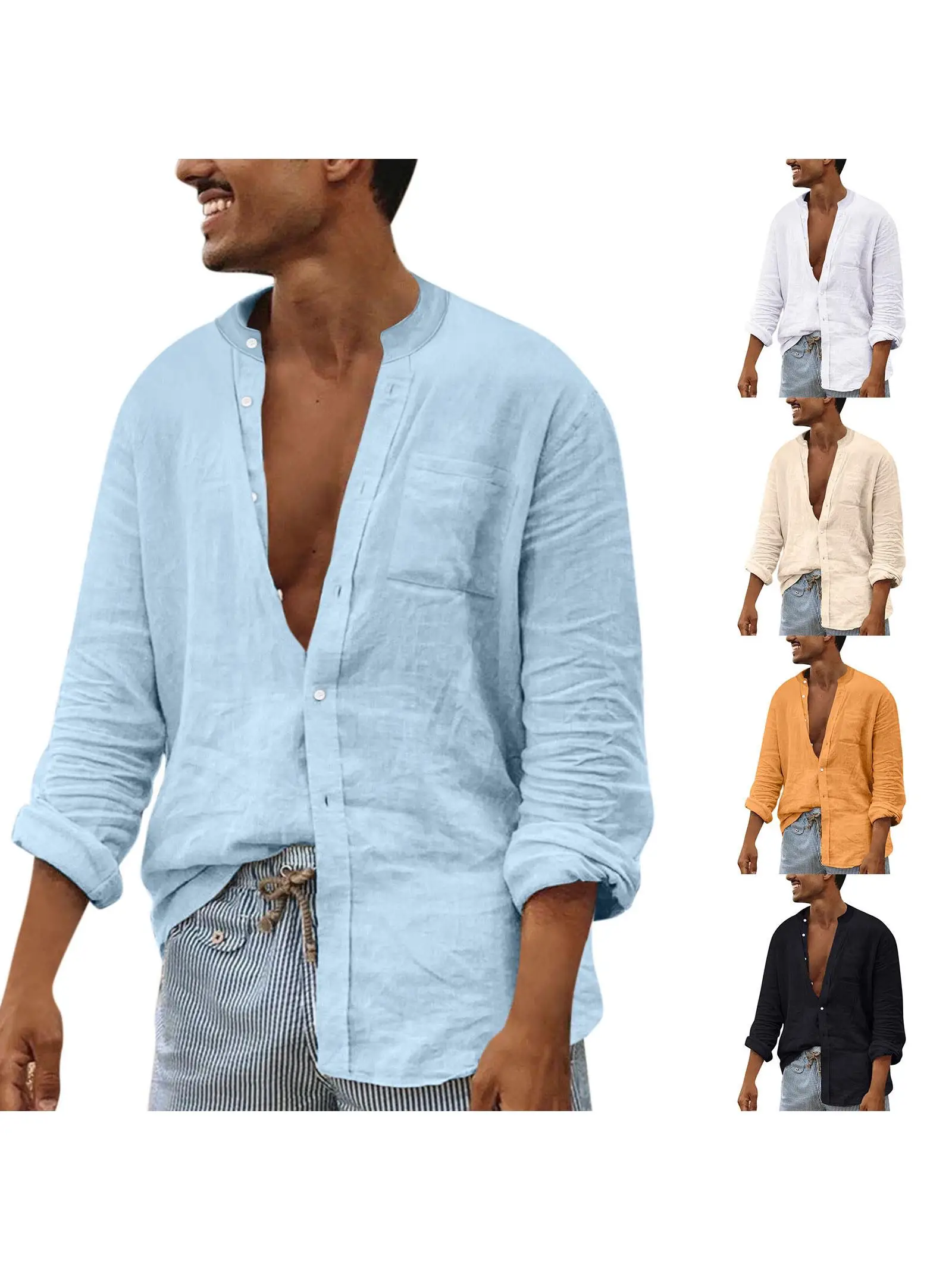 

Men's Pure Color Long Sve Button Collar irt 2025 Faionable Casual Loose Fit Thiened Autumn Winter Menswear