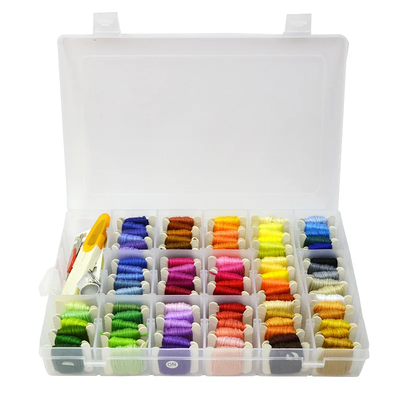 Embroidery Floss Cross Stitch Threads Bracelet String Kit with Organizer Storage Box Cross Stitch Tools Embroidery Kit