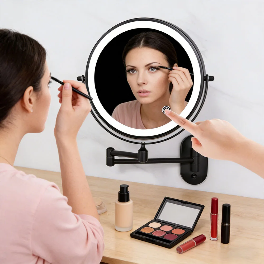 Foldable Wall Mounted LED Makeup Mirror Double Sided 3X Magnifying Vanity Mirror Portable Cosmetic Mirror For Bathroom Bedroom