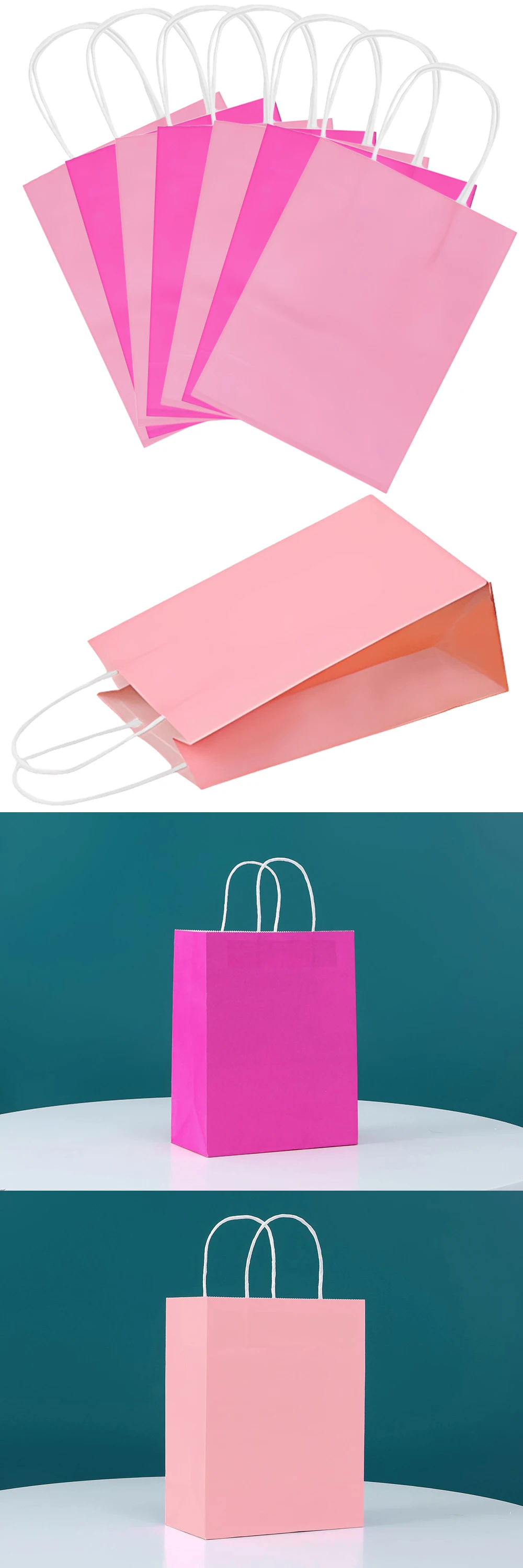 Bunte Papiertüte mit Griff, rosa Rosered, erhältliche Geschenkverpackung für Geburtstag, Hochzeit, Festival, Party, Aufbewahrung, Goodie Bags ZYF – Detail 2