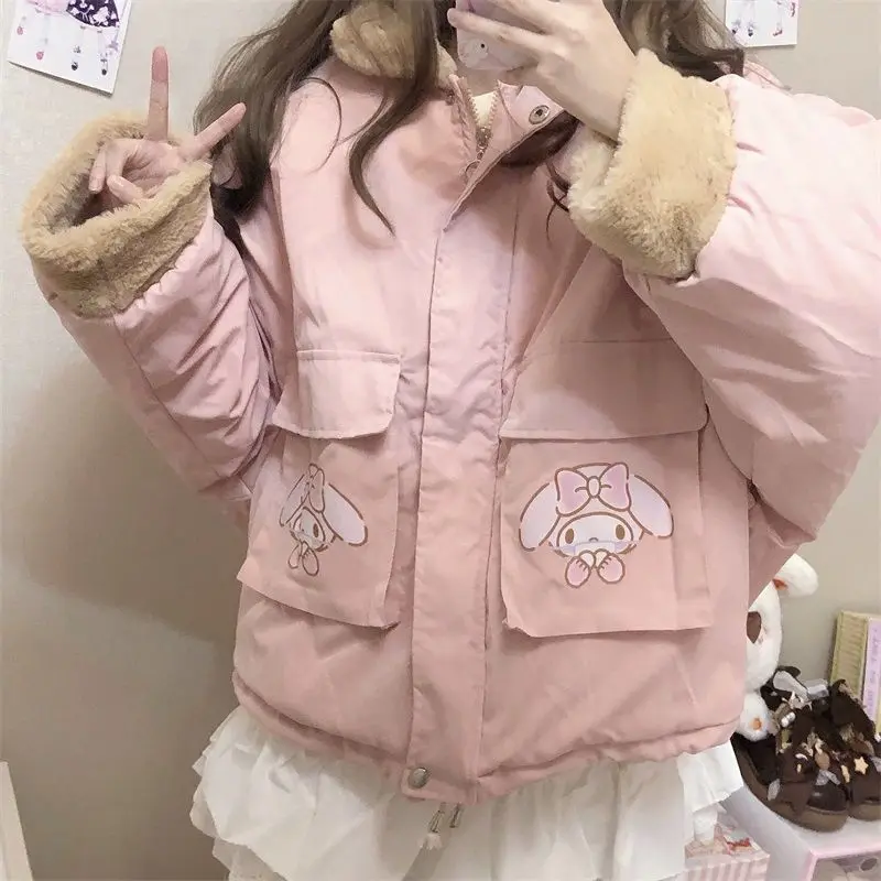 Sanrio Kuromi My Melody Y2k Soft Girl JK Cotton Coat Women Winter New Cotton Clothes Japanese Style Harajuku Loose Cotton Jacket