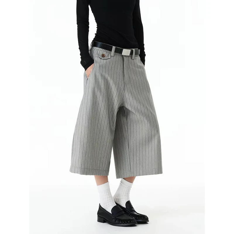 YIBASHU Women Gray Suit Shorts Harajuku Baggy Stripe Sweatpants 2000s Y2k Vintage Streetwear Japanese Jazz Dance Shorts Summer