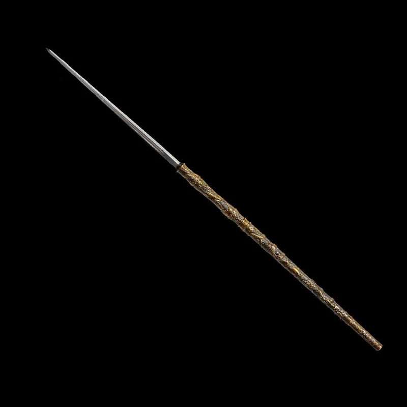 Carved Dragon Head Metal Cudgel Chinese Style Staff,High Manganese Steel Blade,Metal Handle Sheath,Training Props,Non Sharp