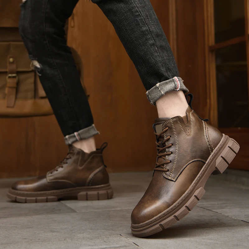 

High Quality Men's Lace Up Anti Slip and Wear-resistant Outdoor Boots for Winter New Men's Comfortable Plush Warm High Top Boots