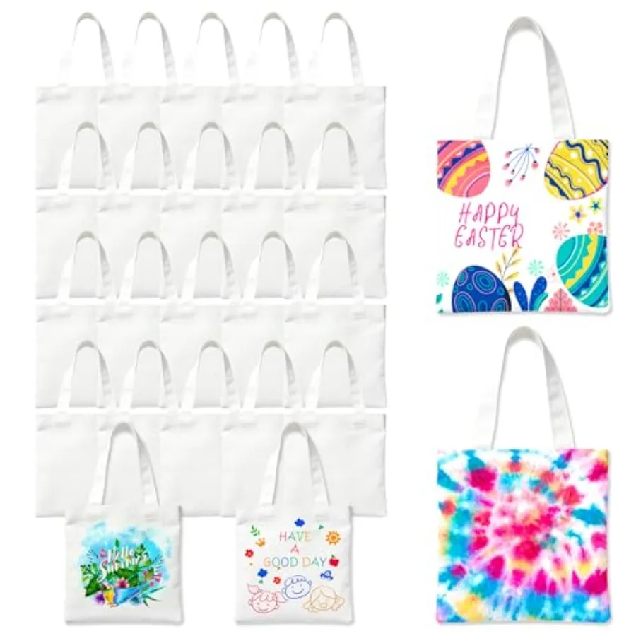 

24 Pack Mini Sublimation Tote Bags 8 x 8.75 in Blank White Gift Bags with Handles Reusable Small Tote Bags for Heat Transfer DI