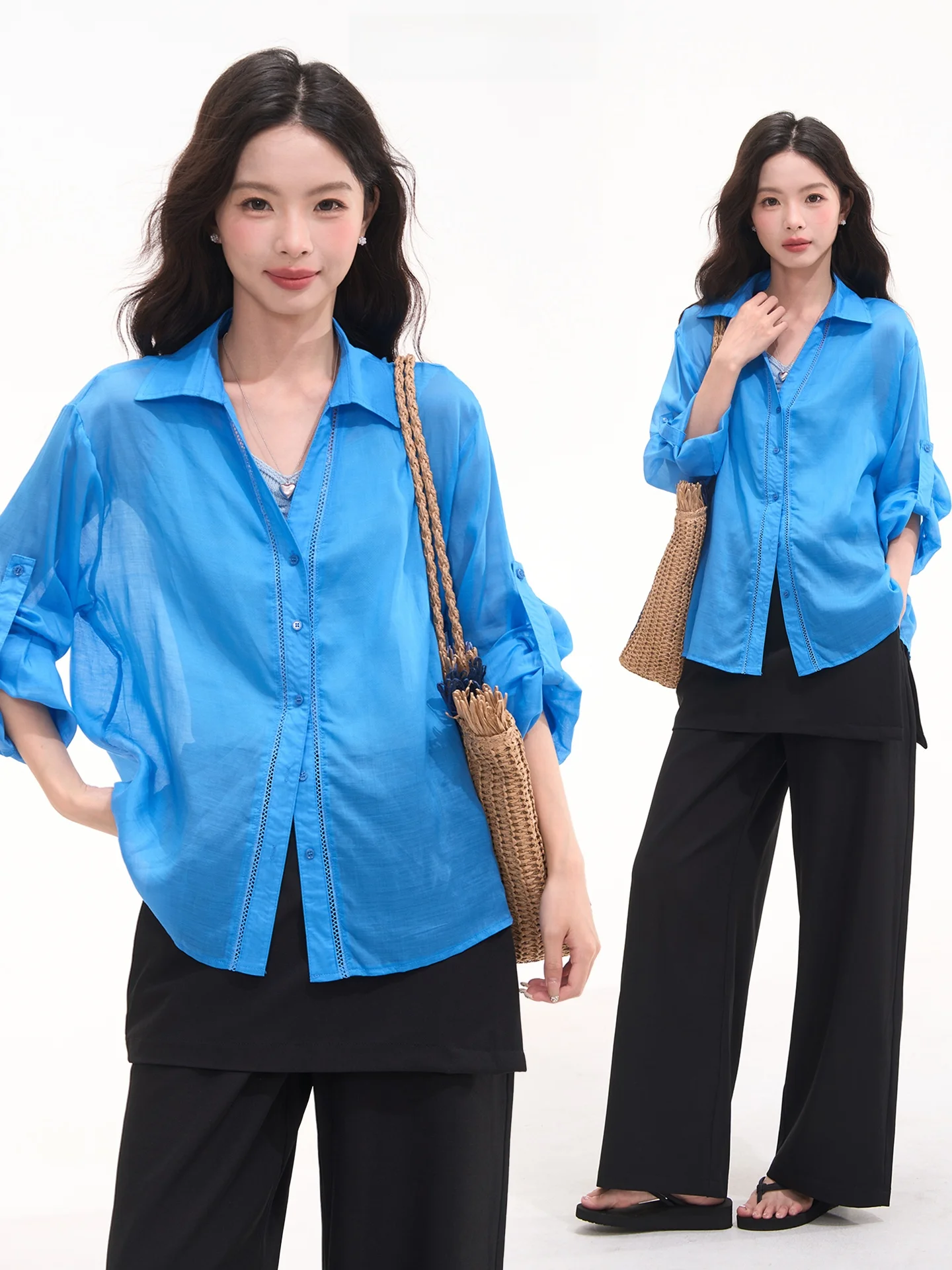 

Heme Cloud Korean Style Simple Linen Silk Women's Shirt Spring Summer Loose Fit Long Sleeve Collarless Top