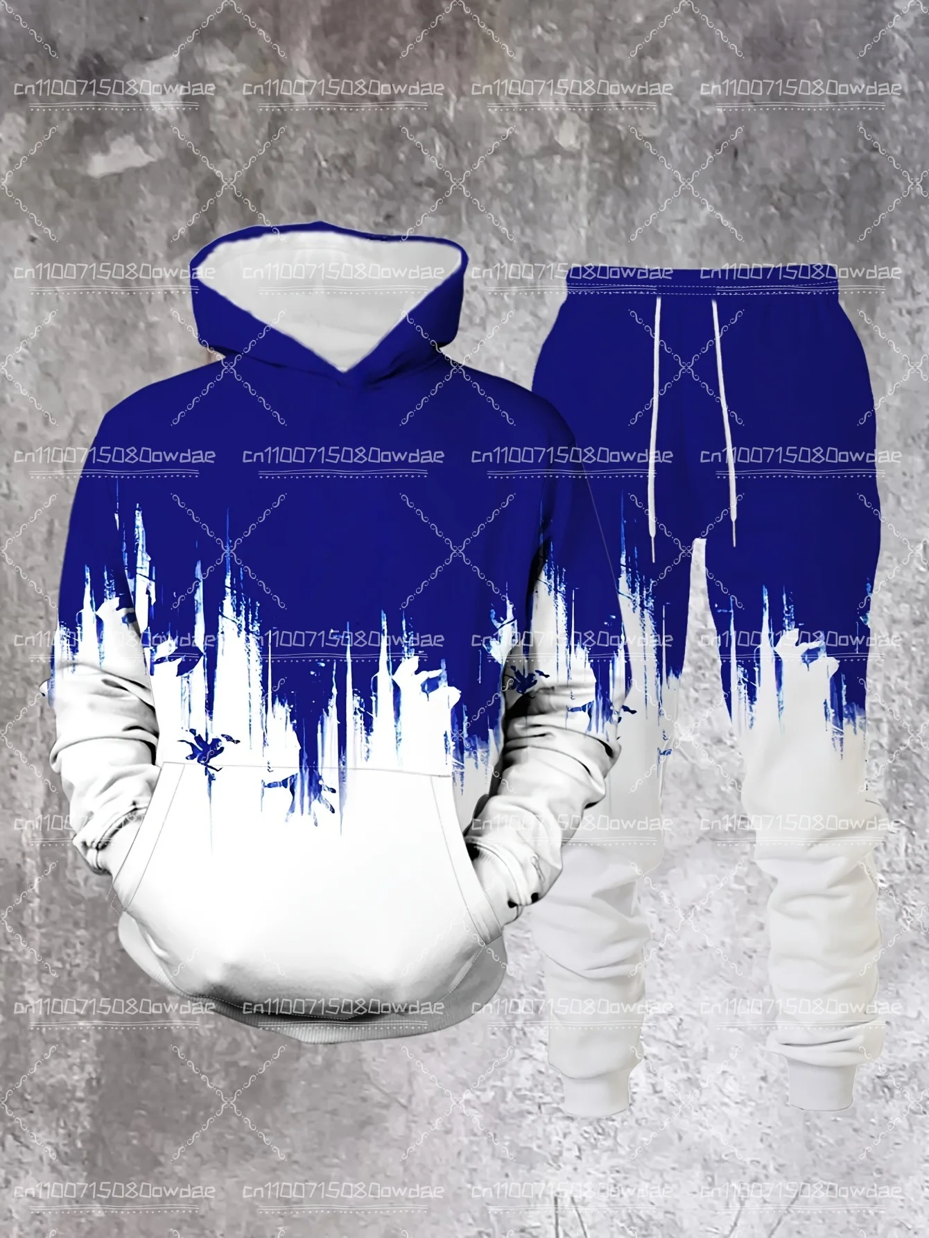 

Высококачественная мужская повседневная толстовка с 3D принтом, комплект из двух предметов с цветными блоками граффити, осенне-зимний повседневный комплект с капюшоном