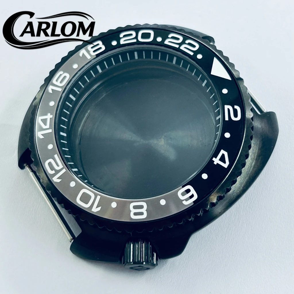 44mm Black Watch Case Fit NH34 NH35 NH36 NH38 NH39 NH70 NH72 Movement Turtle S Crown GMT Ceramic Aluminum Bezel SKX Watch Parts
