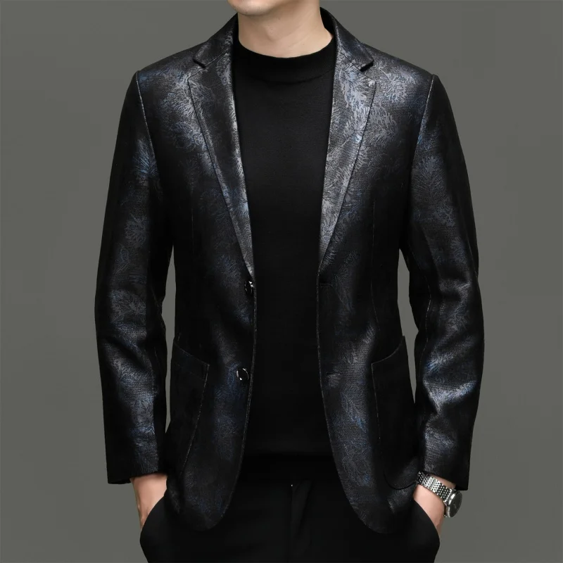 

Genuine Leather Thin Blazers For Men Slim Fit Sheepskin Luxurious Spring Quality Smooth Comfortable Suit Jackets Terno Masculino
