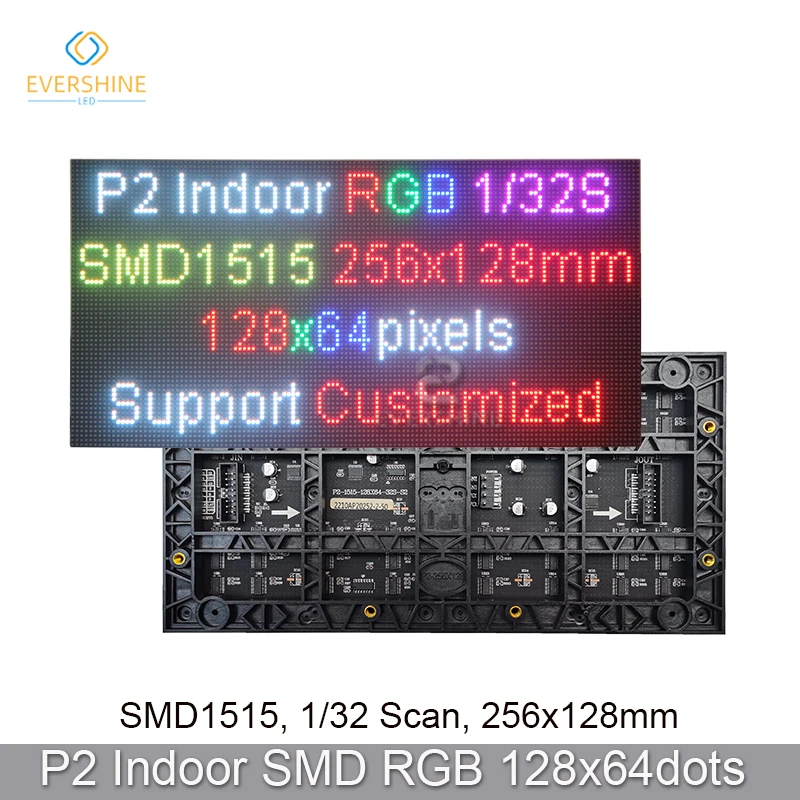 

Светодиодный модуль P2 для помещений, 256x128 мм, 128x64 пикселей, 1/32 сканирования, SMD1515 RGB, полноцветная светодиодная панель, видеостена, матричная плата