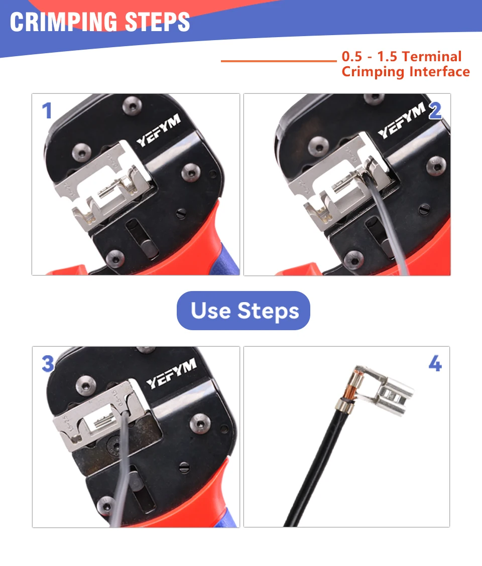 4,8/6,3 Flagge Stecker Terminals Ratsche Crimpen Werkzeug YFP-056FL Zange Crimp L Typ Spaten Stecker 0,5-2,5 mm2 (20-13AWG) – Detail 9
