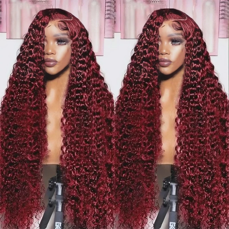 

Curly Burgundy 13x6 HD Lace Frontal Wig Human Hair Brazilian 99J Red Colored Deep Wave 13x4 Lace Front Human Hair Wigs For Women