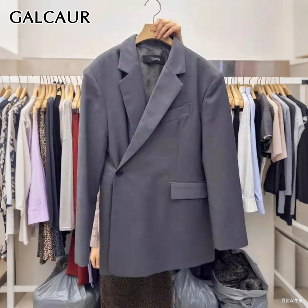 

GALCAUR Solid Spliced Button Korean Jacket Female Lapel Long Sleeve Loose Light Luxury Women's Jackets Autumn Style Fashion New
