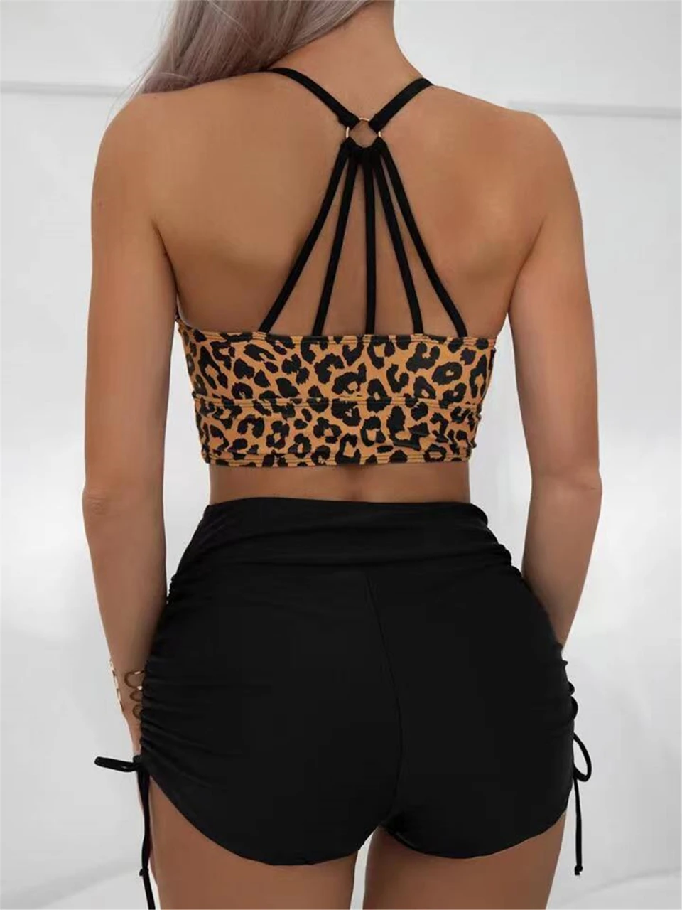 Leopard Swimwear Women High Waist Swimsuit 2024 Sexy Back Hollow Out Swimsuit Beach Wear Female Bathers Bathing Swimming Summer