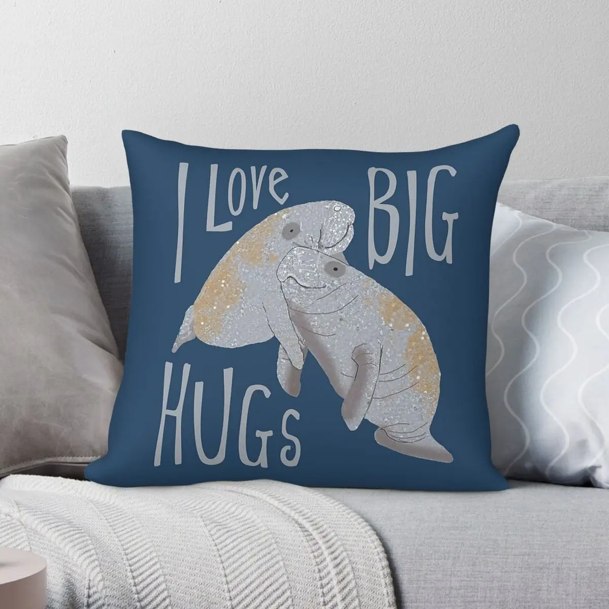 I Love Big Hugs Manatees Square Pillowcase Polyester Linen Velvet Printed Decor Throw Pillow Case Bed Cover Wholesale 45x45