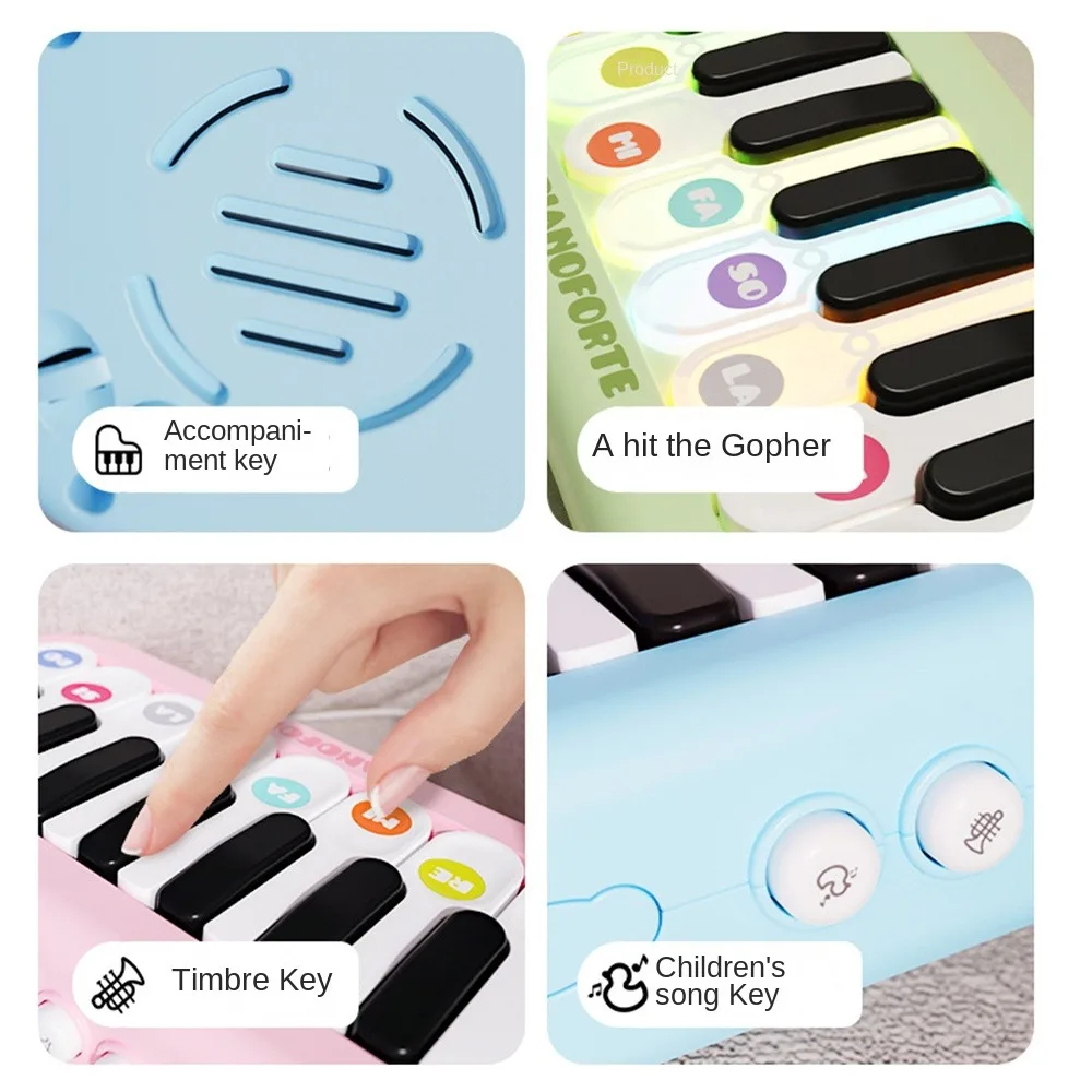 Beginner Learning Electronic Piano Illuminated Keys 3 Different Tones Music Toys Portable Music Instrument Pocket Piano for Kids