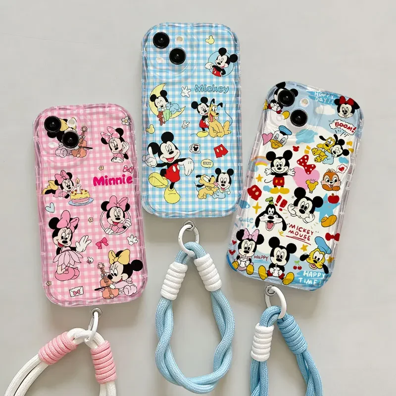 Sweet Cute Mickey Minnie Mouse Lanyard Case For Samsung Galaxy S26 S25 S24 Ultra S23 S22 S21 Ultra Plus FE A57 A56 A17 5G Cover