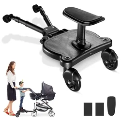 Fashion Pram Pedal Adapter, Stroller Board with Detachable Seat, Comfort Wheeled Board Stroller Ride Board with Wheels